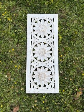 White Carved Floral Wall Panel - Triple Sunflower Design